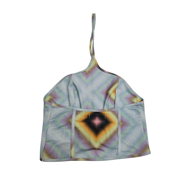 Urban Outfitters Boho Retro 90s Inspired Crop Halter Top Geometric Print Size L - Picture 2 of 9